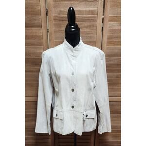 Chico's 3 Womens Gray Leather Suede Jacket 16 Button Up Business Casual Pea Coat